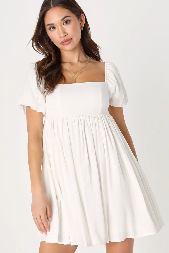 Uniquely Sweet White Puff Sleeve Babydoll Dress | Lulus (US)