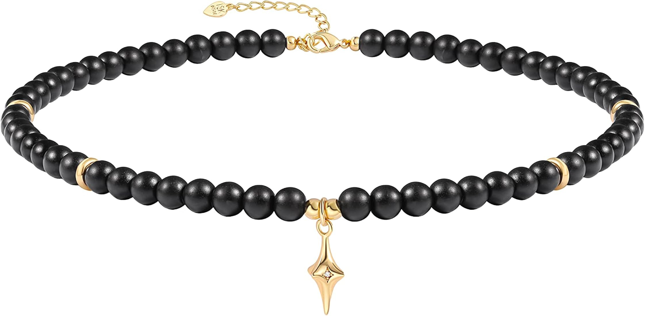 PEARLADA Turquoise Beaded Choker Necklace Chakra Stone Necklace Adjustable | Amazon (US)