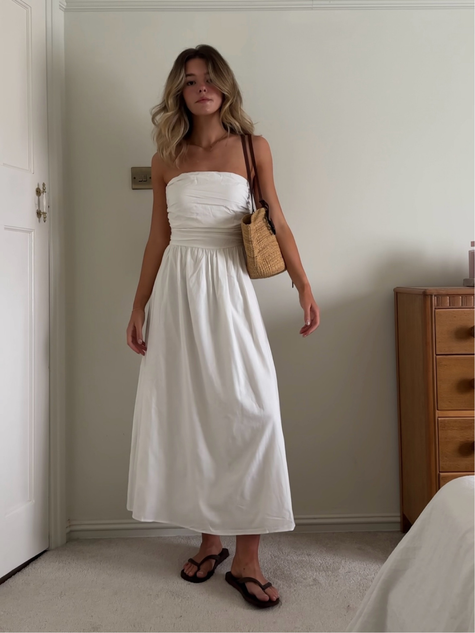 Showpo, Loewe, Havaianas, white dress, summer dress, bandeau dress, dissh, basket bag, flip flops, holiday outfit 

#LTKtravel #LTKuk #LTKsummer