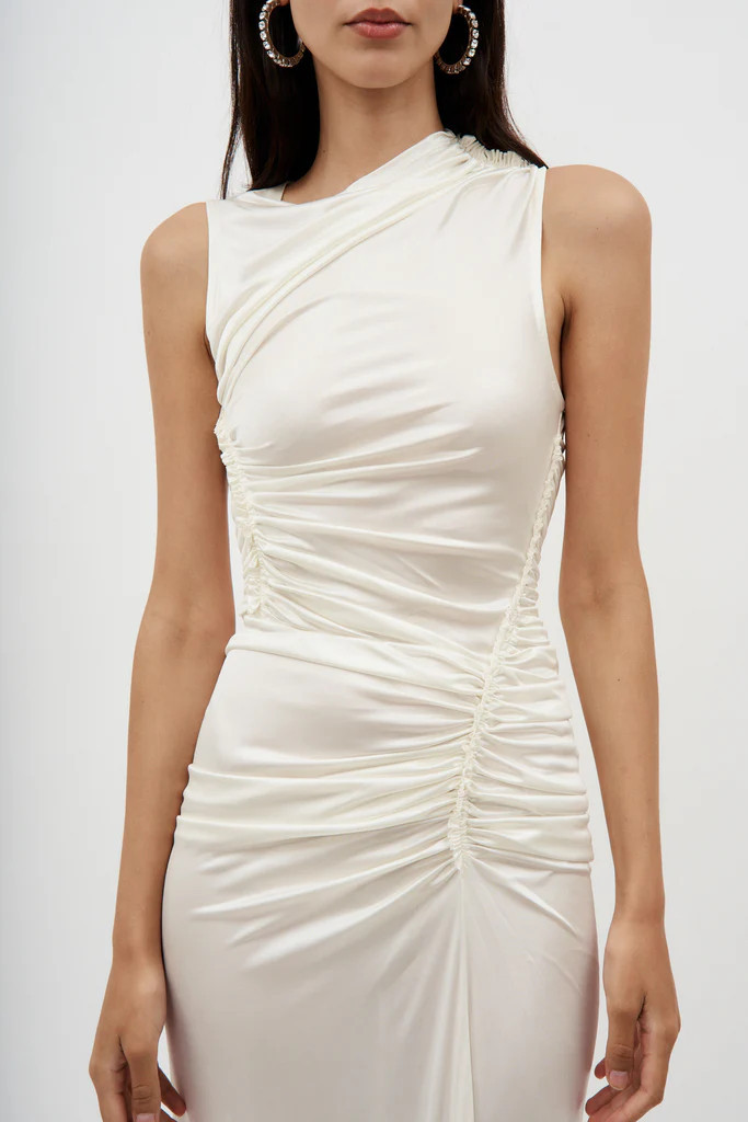 Sleeveless White Ruched Gown | Desordre (AU)