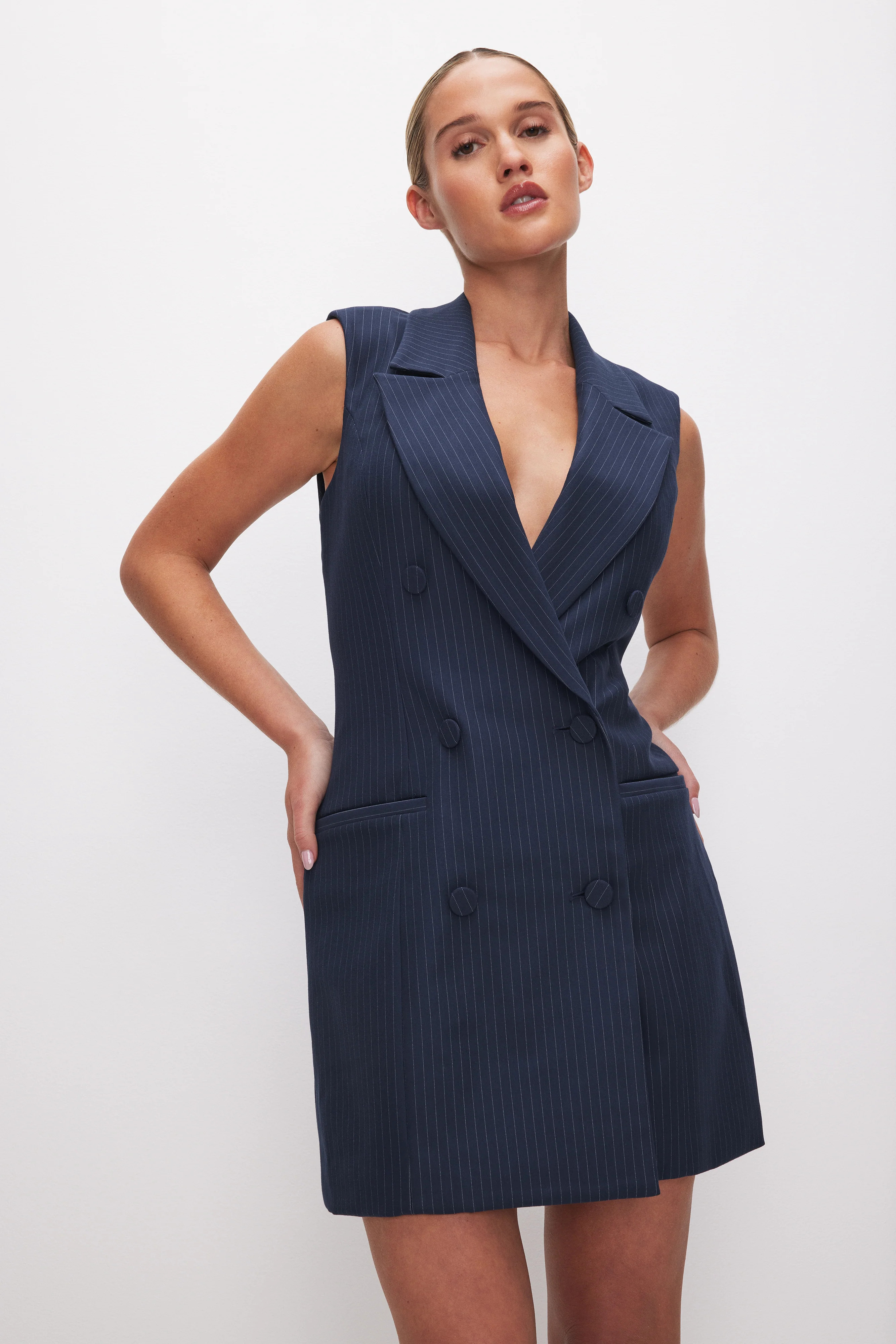 PONTE SLEEVELESS BLAZER MINI DRESS | Good American