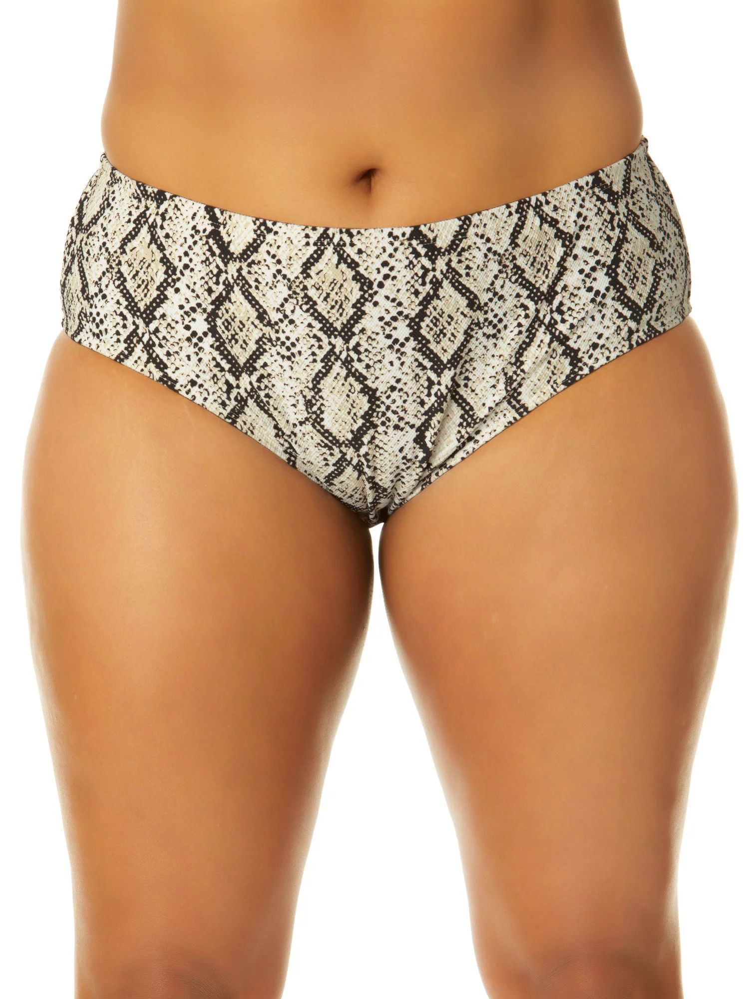 Time and Tru Women 's Plus Size Snake Print Mid Rise Bikini Bottoms | Walmart (US)