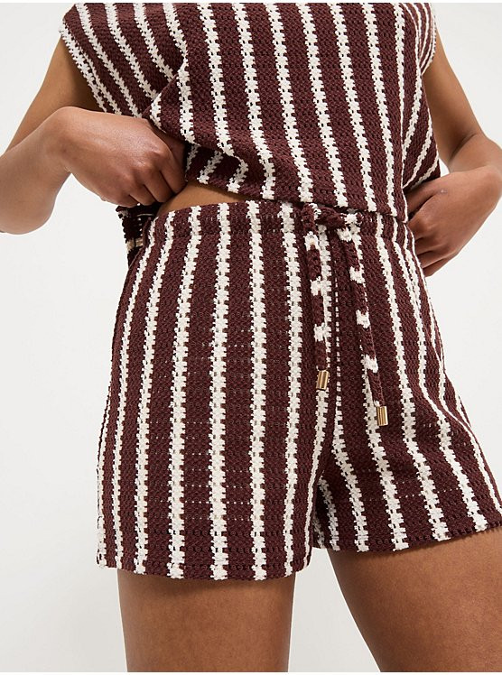 Brown Striped Crochet Co-ord Shorts | George