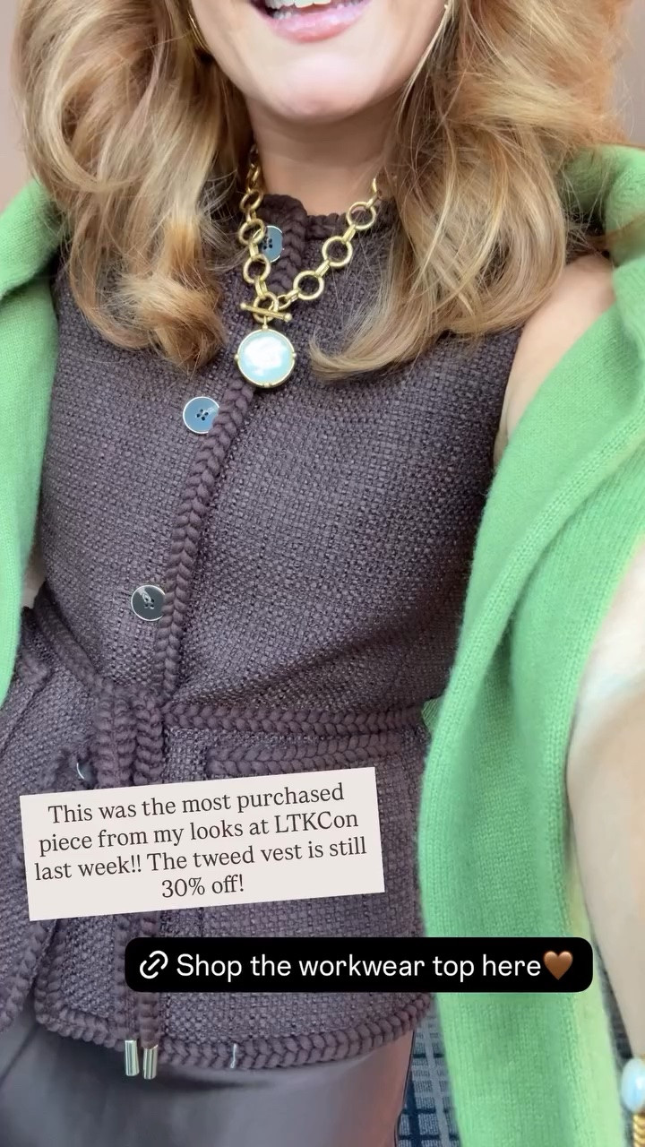 This was the most purchased piece from my looks at LTKCon last week!! The tweed vest is still 30% off! @anntaylor