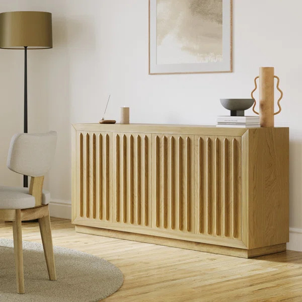 Ragen 60" Mid-Century Modern Fluted Four Door Sideboard Storage Cabinet | Wayfair North America