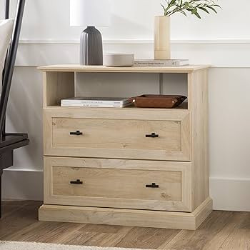 Walker Edison Clyde Classic 2-Drawer Bedroom Nightstand in White Oak | Amazon (US)