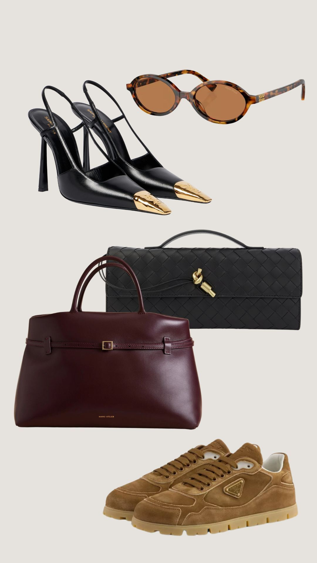 Everything on my high end wishlist.  Miu Miu, Saint Laurent, Manu Atelier, Bottega Veneta, Prada 

 

#LTKuk #LTKautumn #LTKluxury