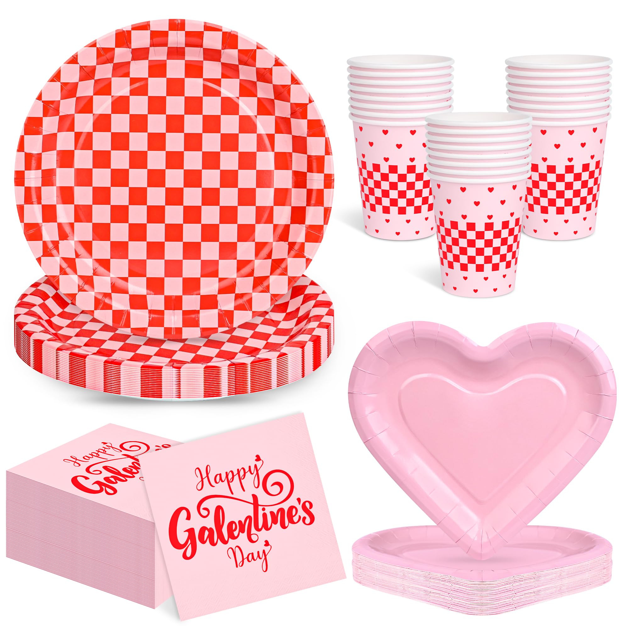 100Pcs Galentine's Day Party Supplies Tableware Set Pink Love Heart Paper Plates Napkins Cups Red... | Amazon (US)