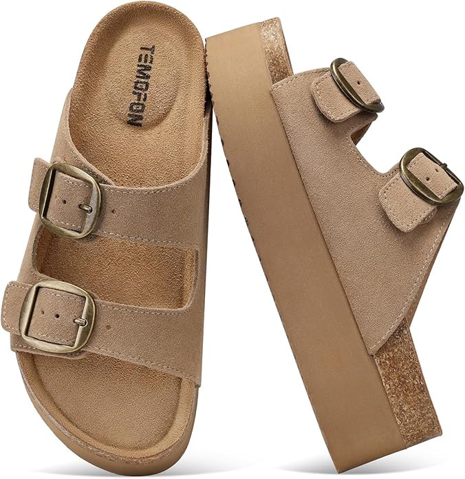 TEMOFON Platform Sandals Women Comfortable: Arch Support Memory Foam Wedge Sandals Genuine Suede ... | Amazon (US)