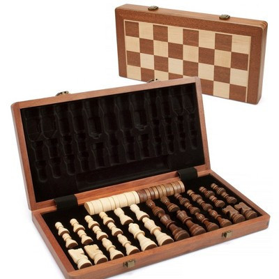 GSE 15" Wooden Folding 2-in-1 Chess and Checkers Board Game Combo Set with Chess Storage Slots Drawer | Target
