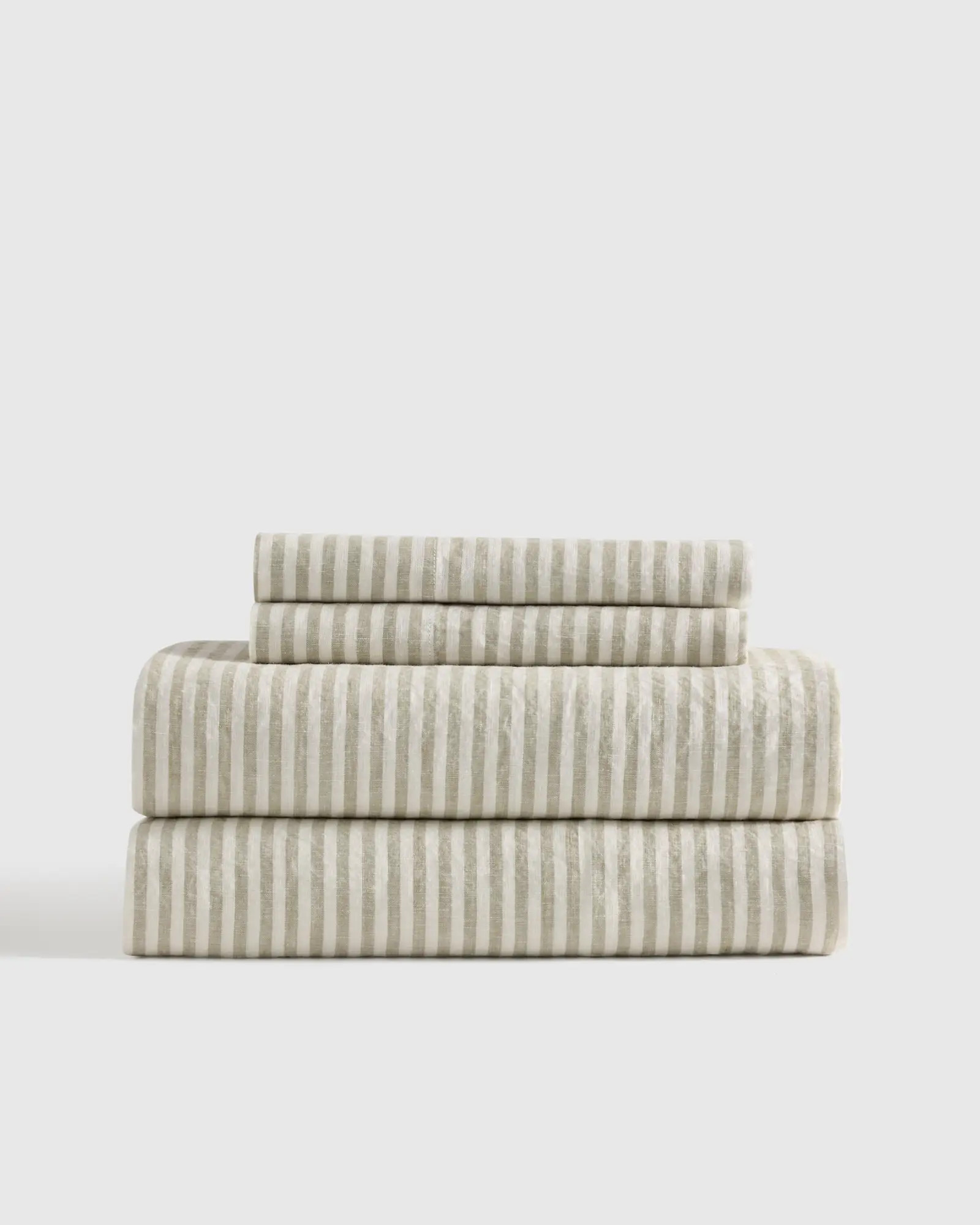 Linen Sheets | Quince in Willowleaf/White Stripe | Quince