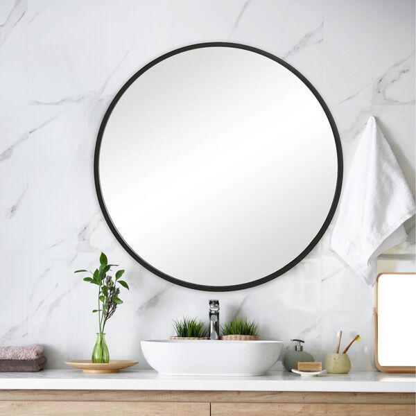 Linden Matte Black 48-inch Round Wall Mirror | Bellacor