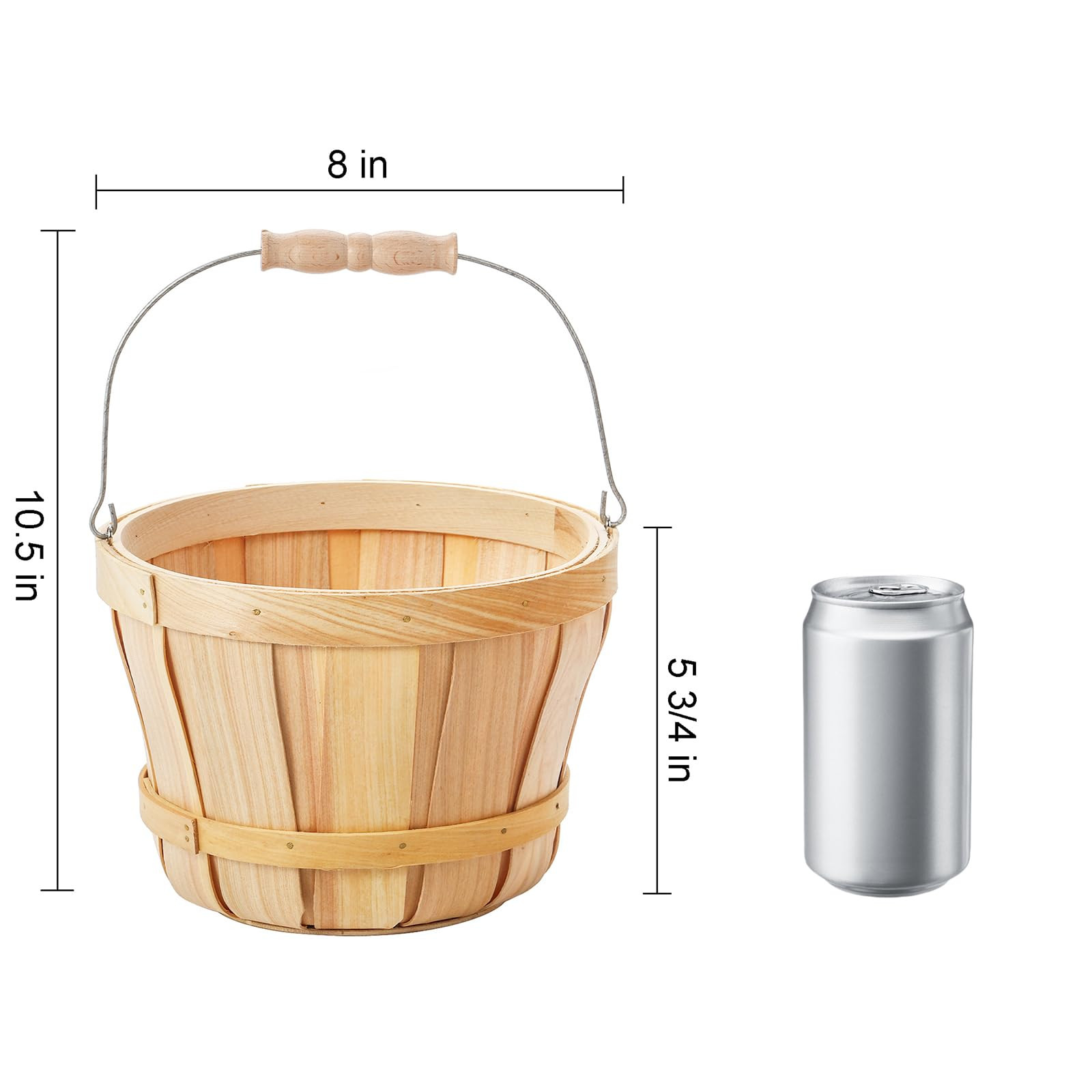 Okllen 2 Pack Round Wooden Baskets with Handle, Empty Wood Fruit Buckets, Easter Basket Fall Harv... | Amazon (US)