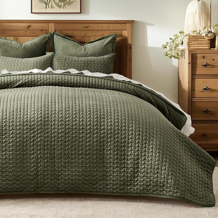 EVERGRACE Luxury Velvet Quilt Set Queen Size 3 Piece, Soft Cross-Stitch Velvet Comforter Set with... | Amazon (US)
