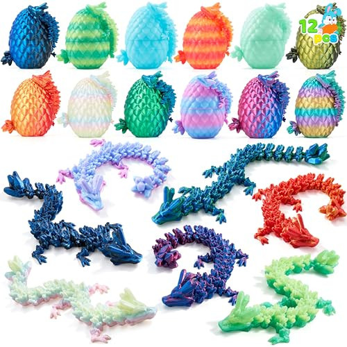 JOYIN 12 Pcs 3D Printed Dragon Eggs with Colorful Dragon Inside, Magic Articulated Toys, Basket Stuffers for Boys & Girls, Easter Theme Party Favors, Easter Egg Hunt, Classroom Prize Supplies Gifts | Amazon (US)
