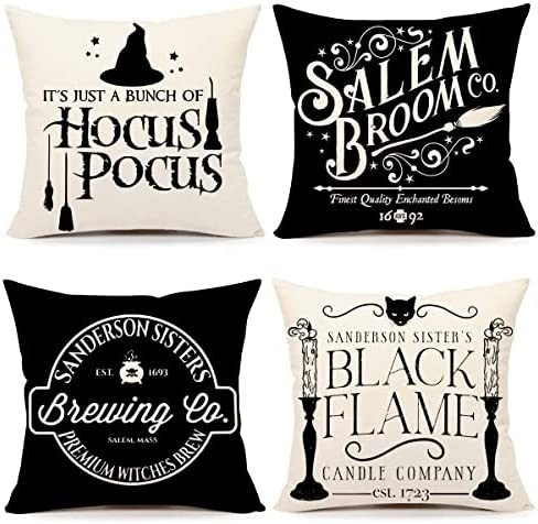 Halloween Decor Pillow Covers 18x18 Set of 4 Halloween Decorations Hocus Pocus Farmhouse Saying W... | Amazon (US)
