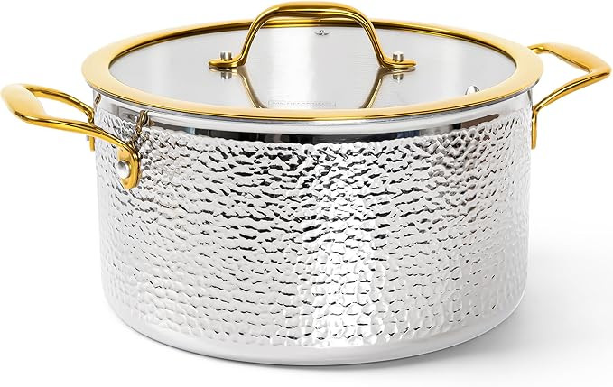 Michelangelo Triply Stainless Steel Stock Pot with Lid, Luxury Hammered Stainless Steel 6 Quart P... | Amazon (US)