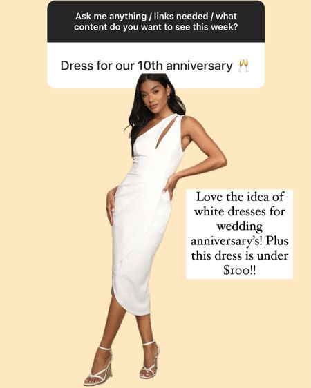 Love this white midi dress!! Perfect for wedding or anniversary celebrations and it’s under $100. Comes in other colors if white isn’t your thing! - summer dress - midi dress 

#LTKfindsunder100 #LTKstyletip