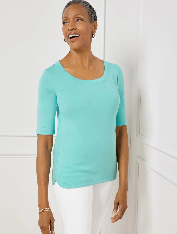Scoop Neck Curved Hem Tee - Pima Solid | Talbots