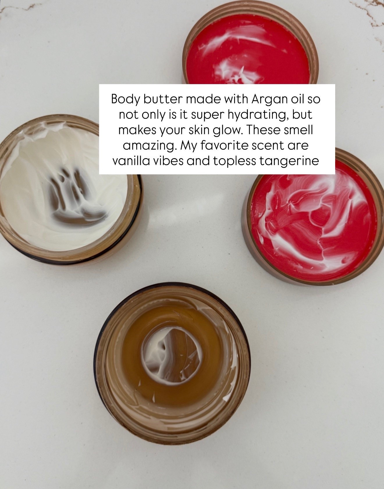 these body butters make your skin feel insanely soft and leave the prettiest glow ✨ the scents smell so luxe and expensive, and vanilla vibes + topless tangerine are my current favorites

body butter, glowing skin, hydrating skincare, summer beauty, soft skin, vanilla perfume scent, tropical scent, skincare favorites, beauty must haves, self care routine, summer skincare, annabrstyle

#LTKselfcare #LTKBeauty #LTKgrwm