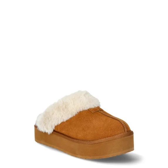 Joyspun Women's Faux Suede Platform Clog Slippers | Walmart (US)
