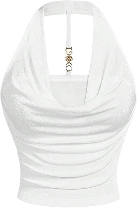 SOLY HUX Women's Plus Size Y2K Halter Crop Top Draped Front Tank Top | Amazon (US)