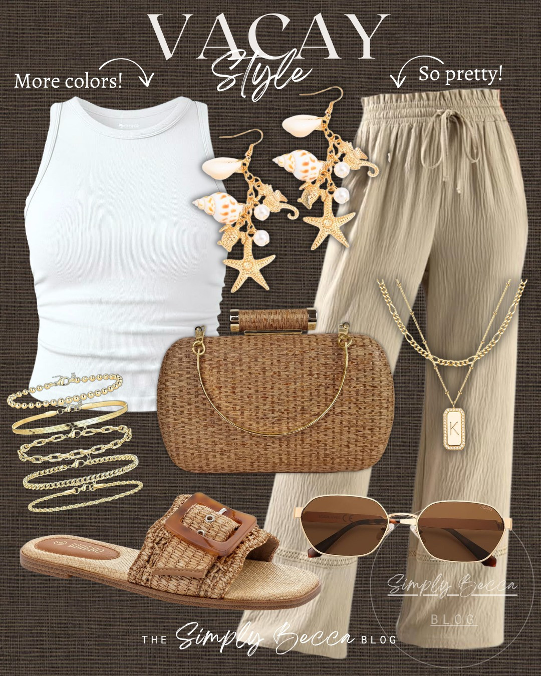 Effortless but cute vacation fit.

@amazon #ltkfinds #ltkwomens #vacaystyle #vacationoutfits #wovenclutch #raffiaslides #goldbracelets #layerednecklace #goldrimmedsunglasses #ltkvacation  

 #LTKootd #LTKSeasonal #LTKTravel