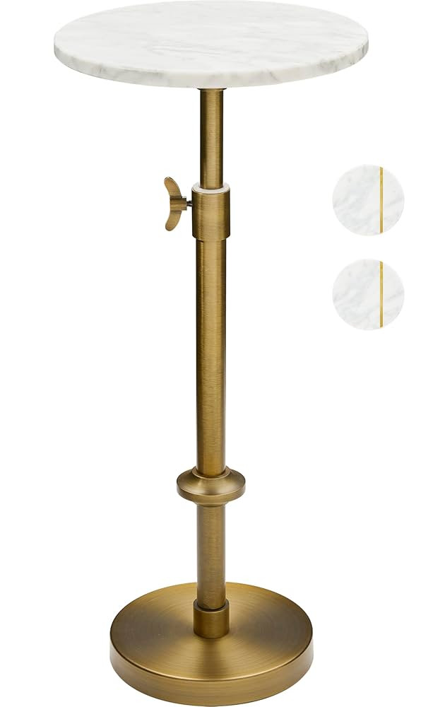 Adjustable-Height Marble Drink Table - 10x10x22-30, White Marble & Antique Brass, Modern Round En... | Amazon (US)