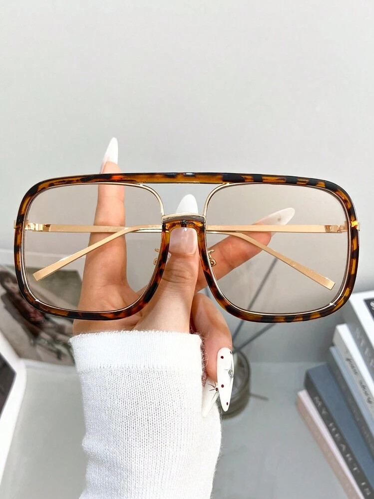 New Fashion Large Frame Retro Metal Square Fashion Glasses, Unisex Daily, Outdoor, Street Style, ... | SHEIN