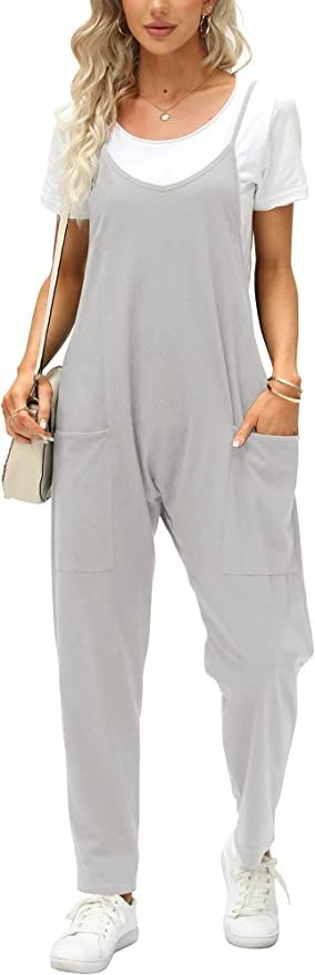 Fisoew Women's Summer Sleeveless Loose Casual V Neck Jumpsuits Spaghetti Strap Long Pants Baggy O... | Amazon (US)