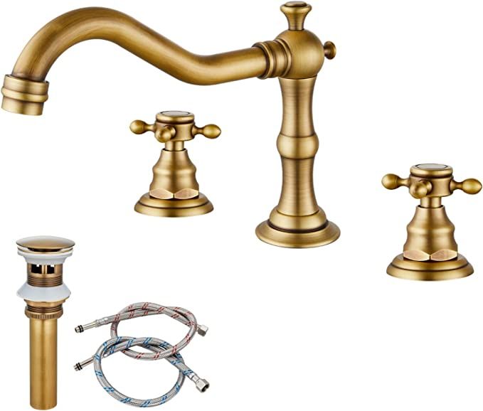 Widespread Bathroom Faucet Double Handle Mixer Tap for Bathtub Brushed Gold Antique Brass Three H... | Amazon (US)