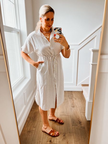 Target Dress
Linen blend midi dress. Perfect for pear shape with the tie waist. Comes in multiple colors. I sized down to a small. 

Memorial day weekend dress

Summer dress

Target find 

Hermes inspired sandals 

Amazon necklace 



#LTKSeasonal #LTKFindsUnder50 #LTKStyleTip
