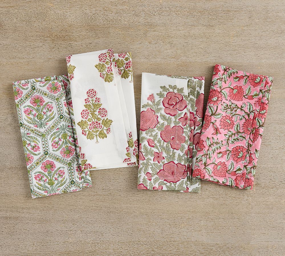 Lainey Block Print Cotton Napkins - Mixed Set of 4 | Pottery Barn (US)