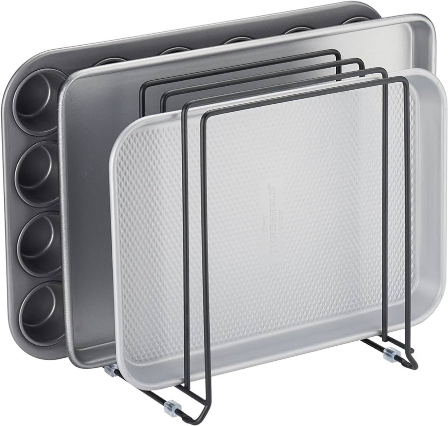 mDesign X-Large Steel Storage Tray Organizer Rack for Kitchen Cabinet - Divided Holder with 5 Slo... | Amazon (US)
