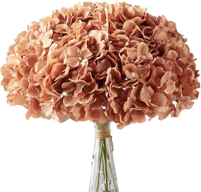 AVIVIHO Toffee Hydrangea Flowers Artificial Heads Pack of 10 Fake Hydrangeas Full Faux Hydrangea ... | Amazon (US)