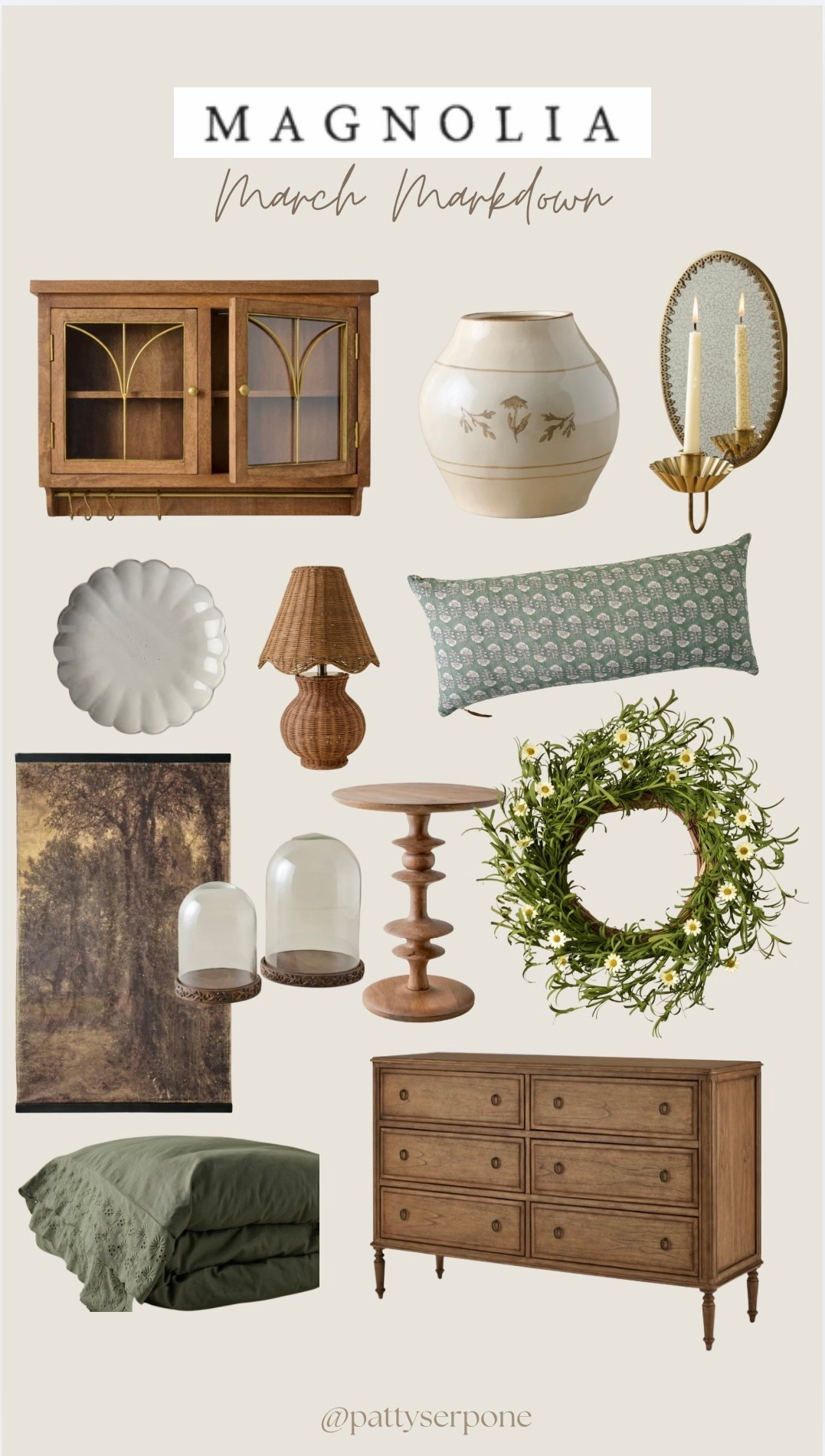 Magnolia March Markdowns it’s a great time to save some money on some very cute decor items! Including a wood cabinet, eyelet sham, dresser, woven light, table light, Tapestry scalloped plate, candle sconces, spring, wreath, decorative pillow, ceramic vase

#LTKHome #LTKSaleAlert #LTKSpringSale