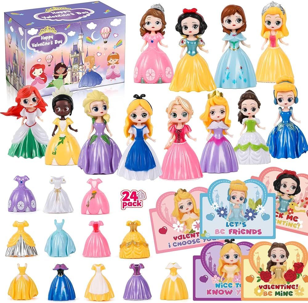 Valentines Day Gifts for Kids - 12Pack Princess Deformation Toys 24Pack Valentines Day Cards 24Pa... | Amazon (US)