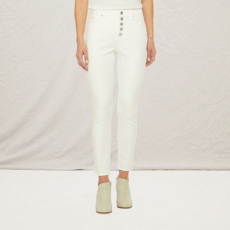 a.n.a Womens High Rise Button Fly Skinny Ankle Jean, 14 , White | JCPenney