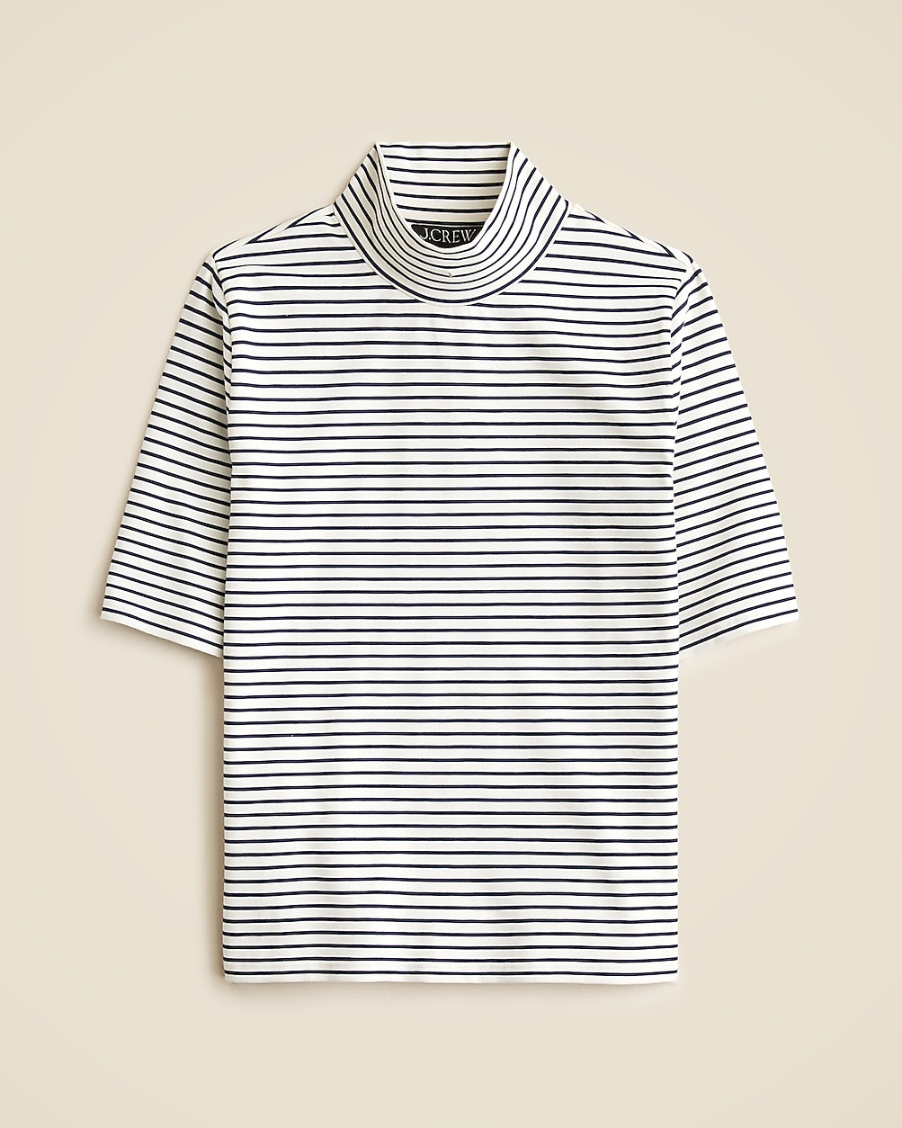 Stretch cotton-blend elbow-sleeve mockneck T-shirt in stripe | J. Crew US