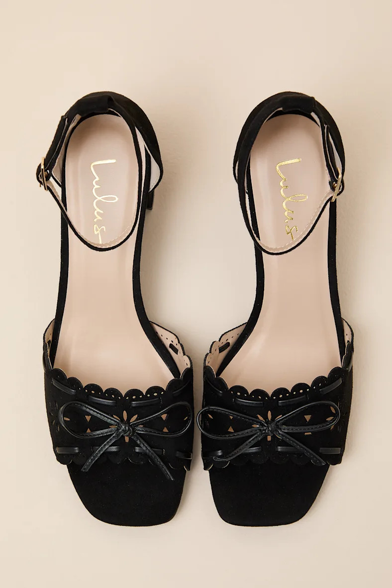 Vivienne Black Suede Ankle Strap Low Heel Sandals | Lulus