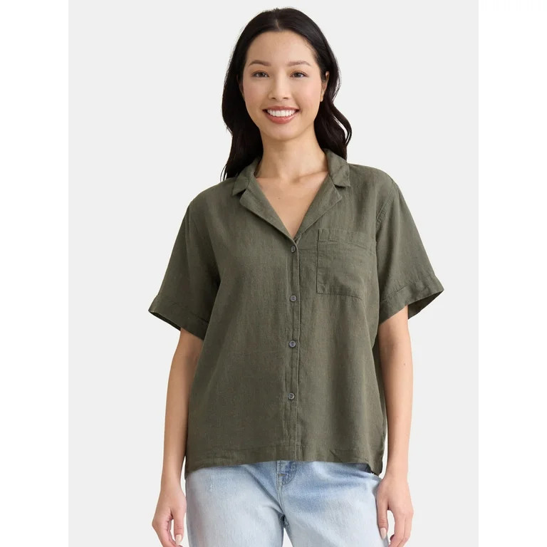 Time and Tru Women’s Cropped Camp Shirt, Sizes XS-XXXL | Walmart (US)