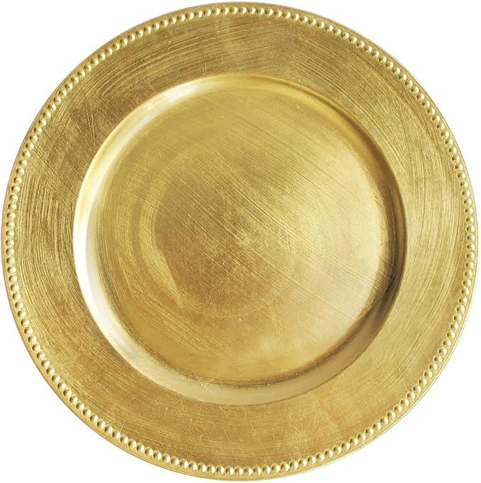 Tiger Chef Round Charger Plates Gold Beaded Dinner Chargers - 13-inch Wedding Charger Plates (12 ... | Amazon (US)