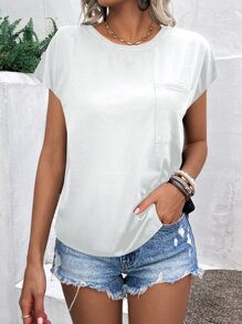 SHEIN Unity Solid Pocket Patched Batwing Sleeve Tee SKU: sw2302248963798542(4 Reviews)$5.49$5.22J... | SHEIN