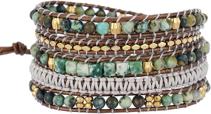 Boho Leather Handmade Natural Stone Crystal Bead Wrap Bracelets Collection | Amazon (US)