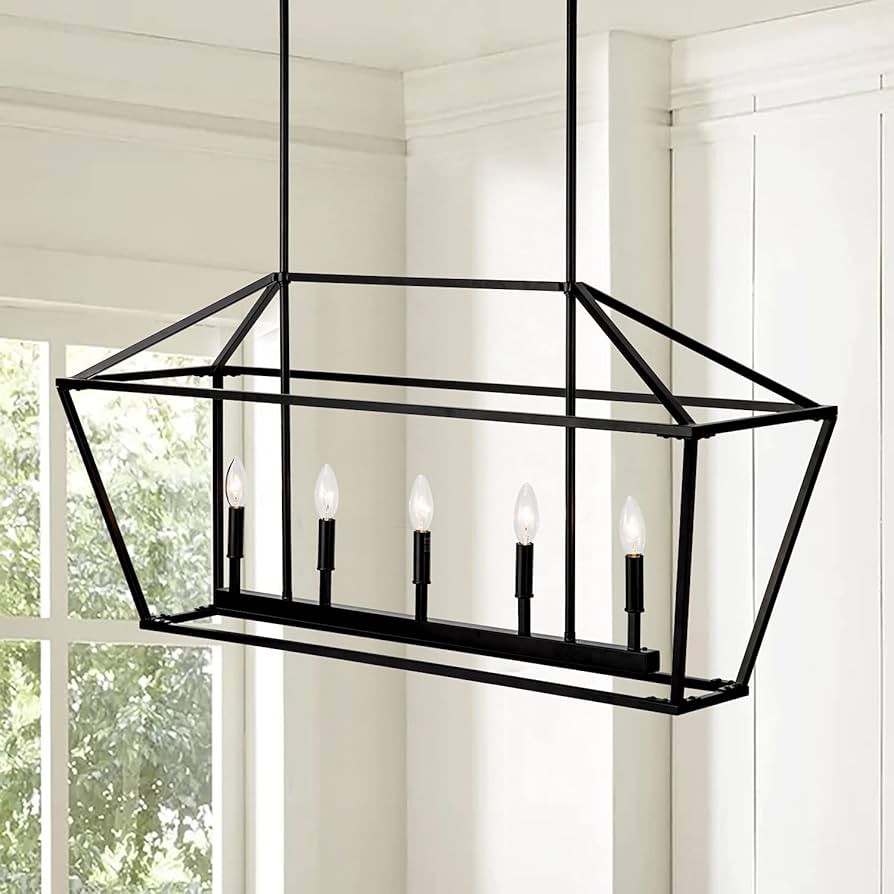 Untrammelife 5-Light Linear Pendant Light Fixture, Kitchen Island Lantern Pendant Lighting, Linea... | Amazon (US)