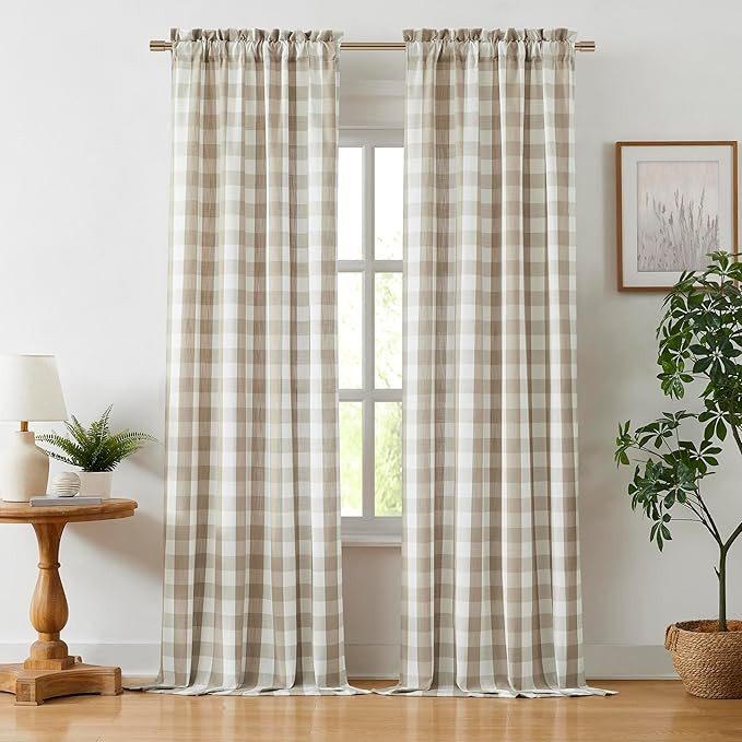 Beige Buffalo Plaid Check Curtain Panels 84 Inch Length,Tan Buffalo Gingham Rustic Farmhouse Styl... | Amazon (US)