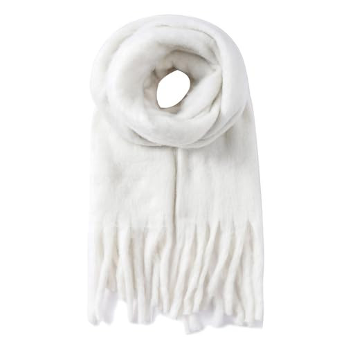 AUSEKALY Women's Scarf Big Colorful Thick Blanket Wrap Winter Oversized Warm Chunky Scarves Solid White 1 | Amazon (US)