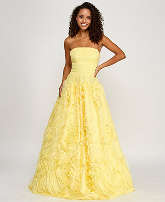 Juniors' Ruffled Rosette Strapless Ball Gown | Macy's