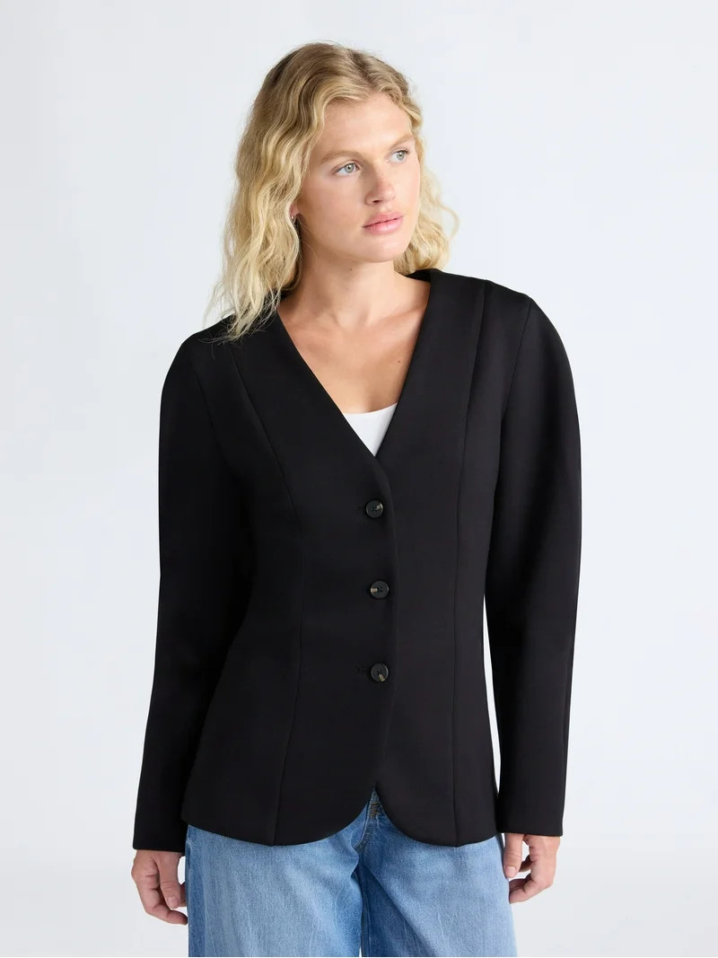 Scoop Women’s Scubaknit Barrel Sleeve Blazer, Midweight, Sizes XS-XXL - Walmart.com | Walmart (US)