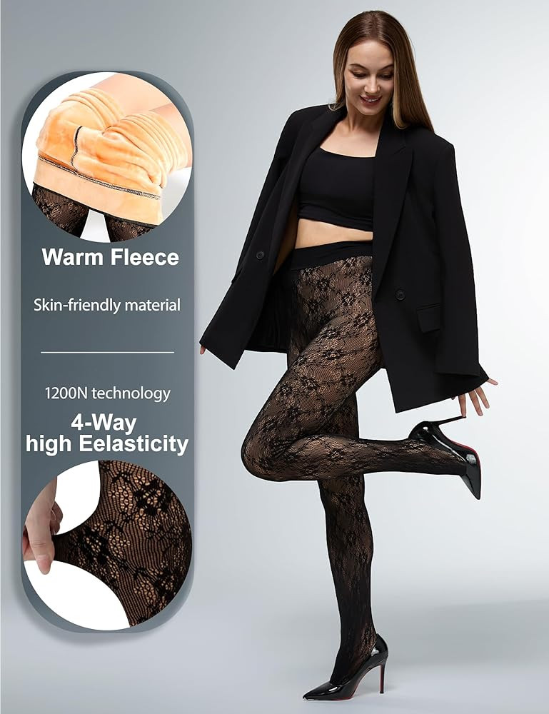 Fleece Lined Tights Women Sheer Warm Pantyhose Leggings Fake Translucent Thermal Winter Thick Tig... | Amazon (US)